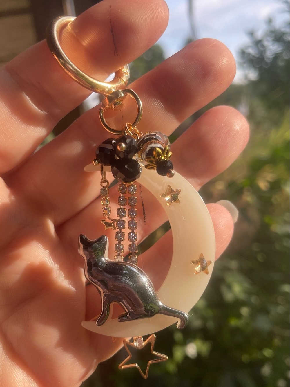 Hand Crafted Cat & Moon Keychain Purse Charm - Picture 9 of 9